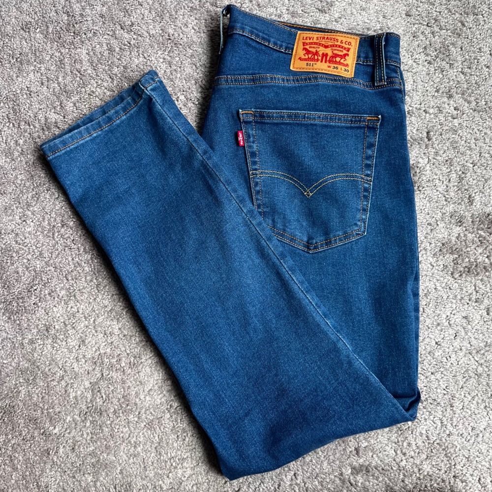 Levi's 511 Slim Fit Jeans Mens 36x30 Blue Denim Stretch Pants Medium Wash 877